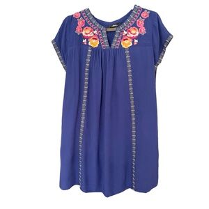 Andree by Units Royal Blue Boho Embroidered Shift Dress Medium